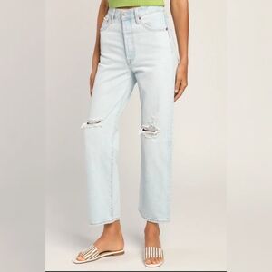 Levi's Ribcage Distressed Light Wash Straight Ankle Jeans